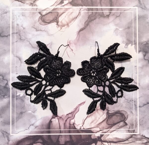 Flower and Leaves Black Lace Earrings - Image 4