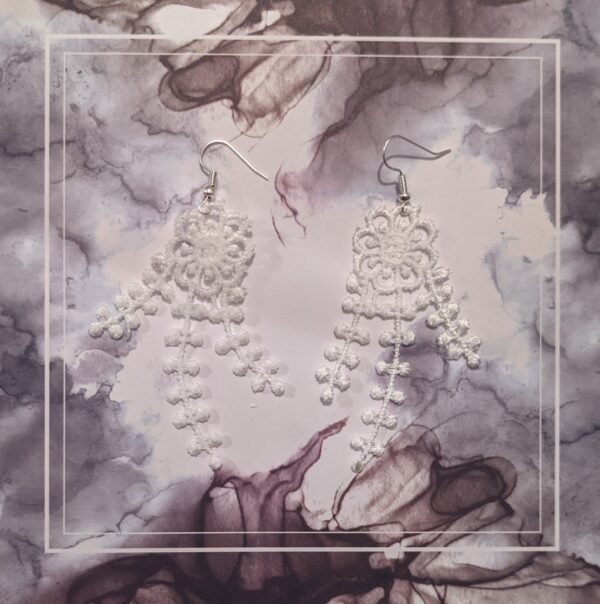 Flowing Flower Large White Lace Earrings - Image 4