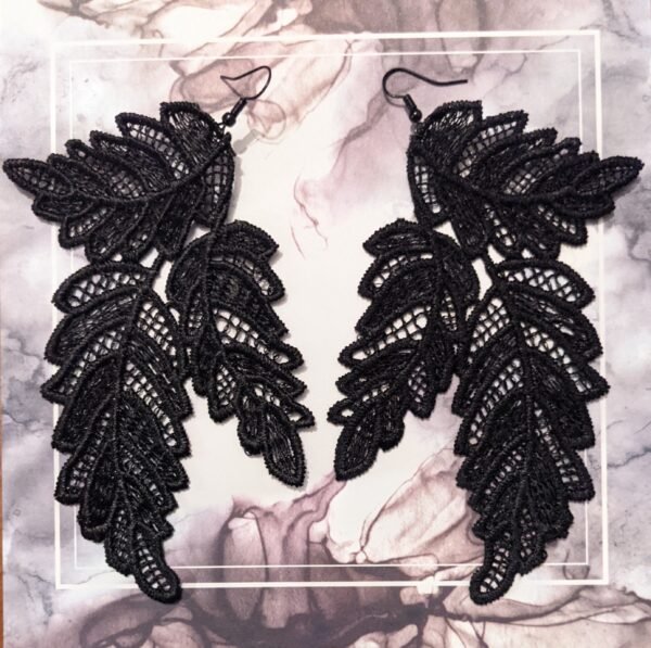 Extra Large Leaf Black Lace Earrings - Image 4