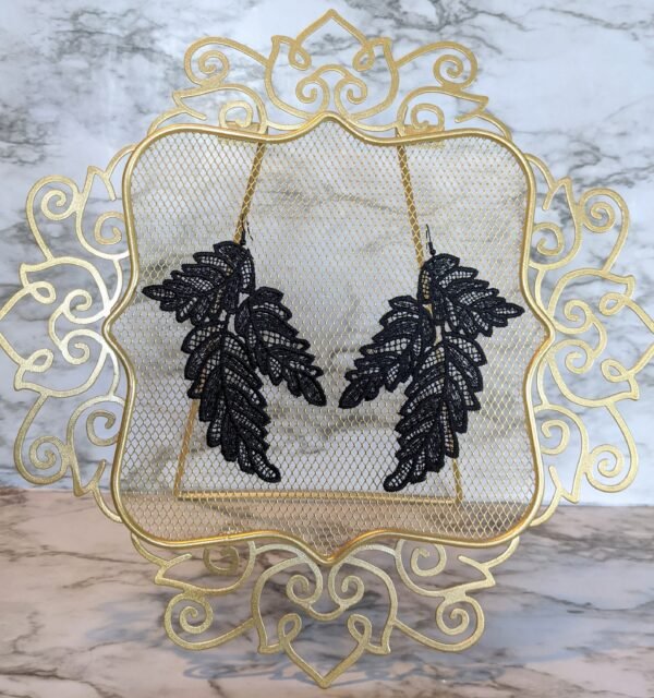 Extra Large Leaf Black Lace Earrings - Image 3