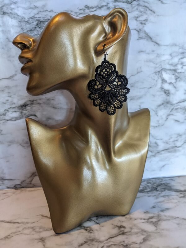 Retro Rose Black Lace Earrings - Image 2