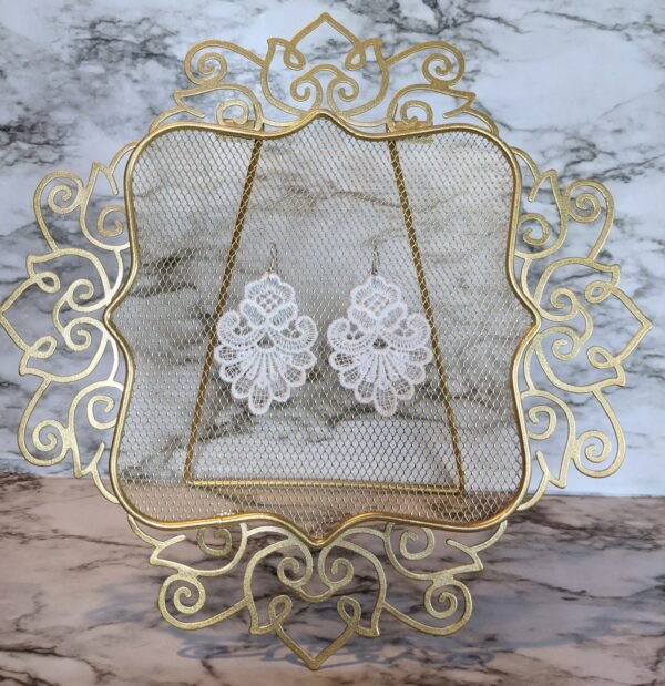 Retro Rose White Lace Earrings - Image 3