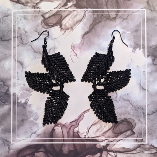 Three Leaves Black Lace Earrings - Image 4