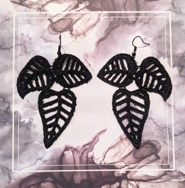 Tropical Leaf Black Lace Earrings - Image 4